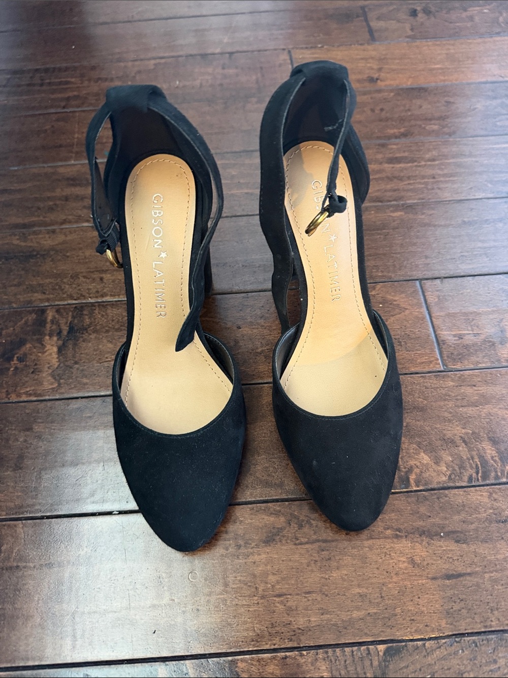 Gibson Latimer Black Suede Pointed-Toe Ankle-Strap Heels